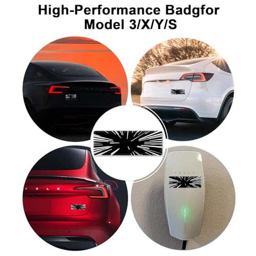 Image of Time Space Tunnel Emblem Stickers Compatible with Tesla Model 3 Y X S Cybertruck, Plaid Performance Exterior Rear Trunk Accessories Sticker Decal Decorations