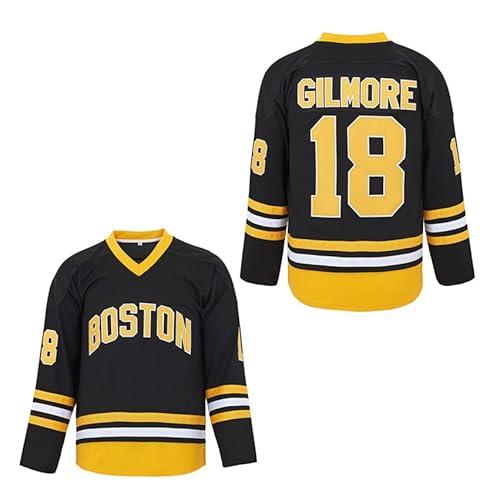 Herren Happy Gilmore Jersey 18 Adam Sandler 1996 Movie Hockey Trikots schwarz genäht S-XXXL, Schwarz, Mittel