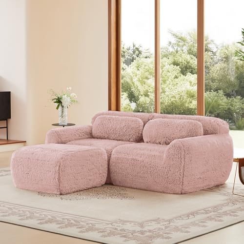 vutizal Sofá esquinero en forma de L, sofá cama con función de dormir extensible, 2 plazas, para salón pequeño, apto para mascotas, color rosa