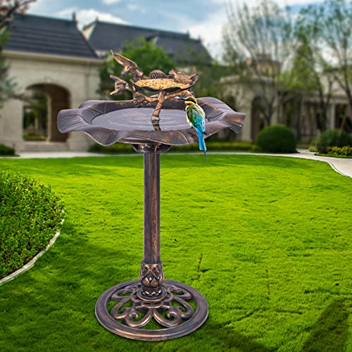 Mumtop 33 Inch Height Birdbaths Lightweight Antique Large Flower Birdbath Outdoor Garden Bird Bath Decorations Copper #TOP5