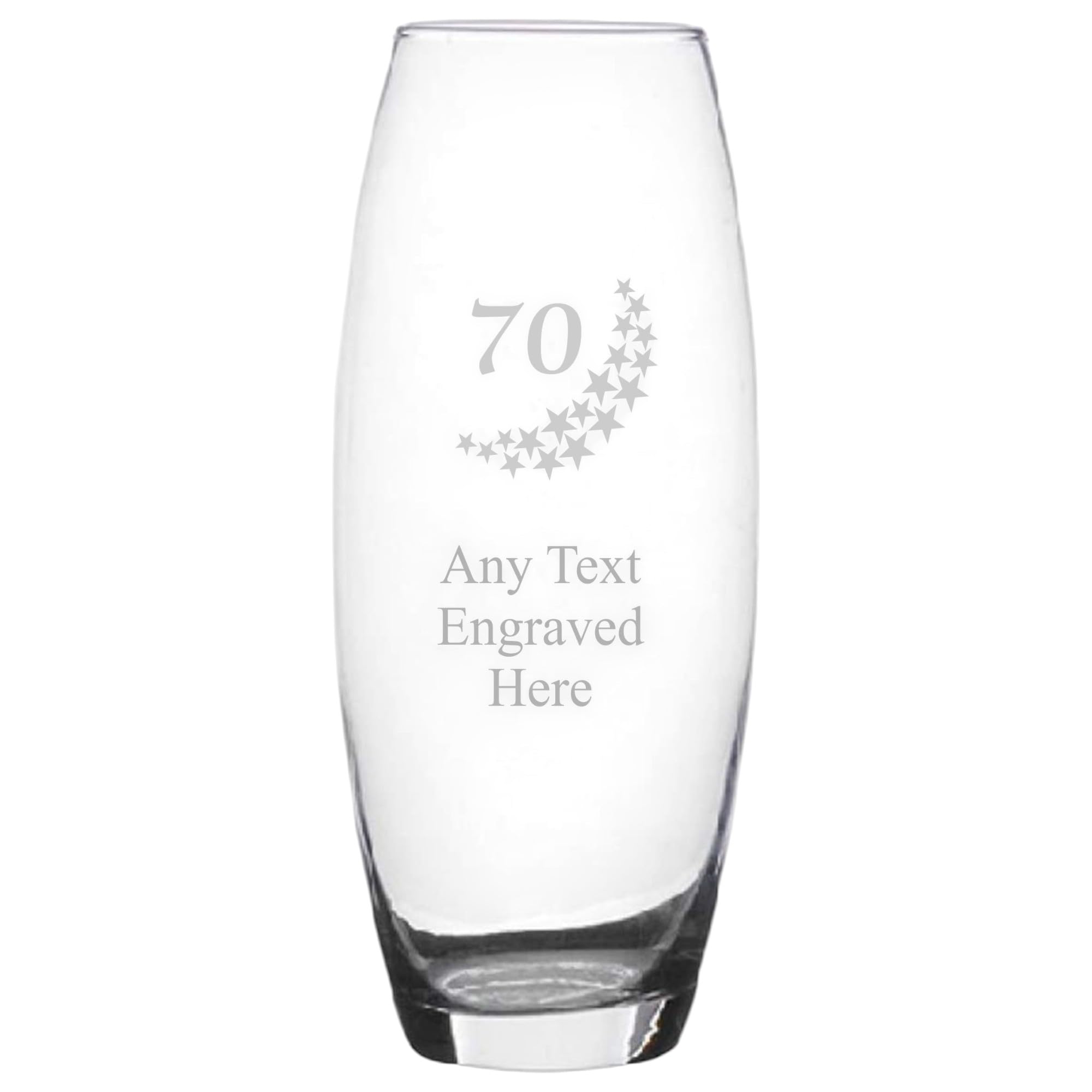 Personalised Engraved Number & Stars Design Bullet Glass Vase For Flowers Birthday Anniversary 18/21/30/40/50/60/70/80/90 (70 With Stars)