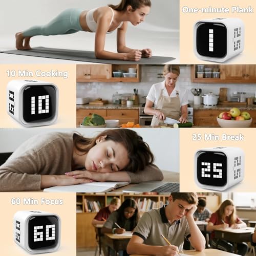 Image of Rotating Focus Timer, 5 /25 /10 /50-Minute Pomodoro Timer, Desk Flip Countdown with Vibration & Volume Control, ADHD-Friendly Tool for Office, Study, and Kitchen (Black)
