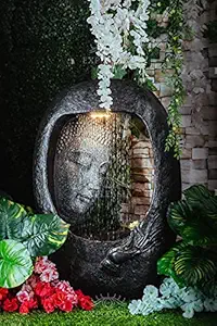 Expleasia Rock Carved Buddha face Shower Water Fountain for Home, Office, Garden (Black) Water Fountain for Home Decor, Buddha Fountain for Living Room