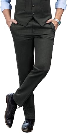 Mens Vintage Tweed Dress Pants Slacks Trousers Regular Fit Suit Pants for Men