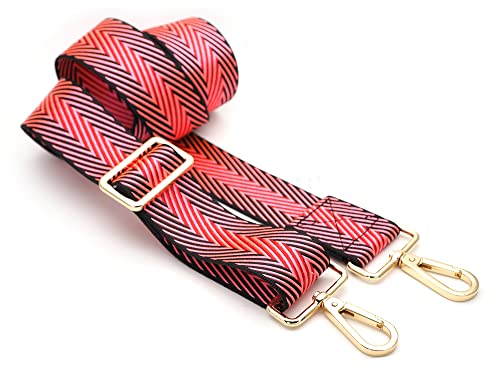 Image of CRAFTMEMORE Wide Shoulder Strap Zigzag Pattern Adjustable Bag Handle Crossbody Nylon Belt Replacement JK19 (Pink, Gold Clasp)