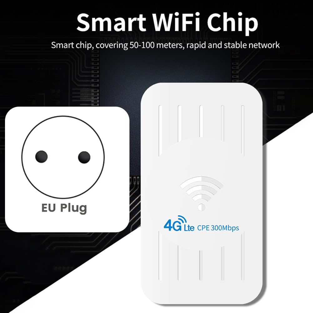 Enrutador WiFi 4G Impermeable para Exteriores Extensor WiFi de 300Mbps con Tarjeta SIM Enrutador 3G/4G LTE de Alcance 100M 32 Usuarios-Enchufe de la UE