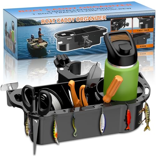 Seaperk Boat Caddy Organizer 3-in-1 Mount (Screw/Fishing Boat Track/Clamp-On) Removable Divider Card & Anti-Slip Pad Fits 40oz Tumbler for Boat Kayak Tree Stand Bicycle Walker Wheelchair