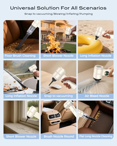 Image of Portable Cordless Car Vacuum,4-in-1 Handheld Cordless Vacuum with 30000Pa Suction, 130000 RPM,6800mAh Battery,10 Nozzles,Rubber Paint Material for Car,Home,Birthday Gifts for Men Dad Husband(Beige)