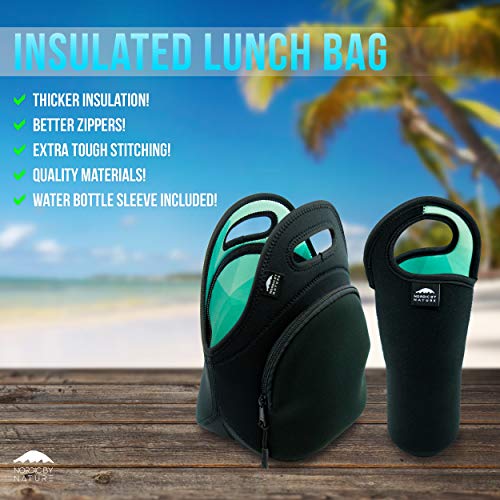 Nordic By Nature Neoprene Lunch Bag For Women, Men & Kids Extra Thick Insulated Neoprene Lunch Tote With Water Bottle Sleeve Durable Reusable Machine Washable Extra Pocket Ykk Zippers (Turquoise) #TOP1