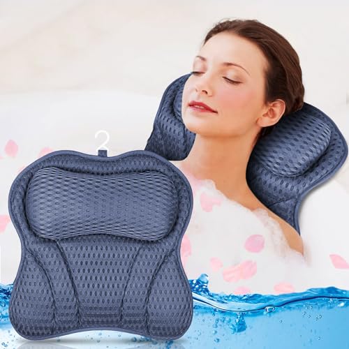 ULTRGEE Bathtub Pillow – 4D Air Mesh, Bath Pillow for Tub Head, Neck and Back Support, Fast Drying Bath Cushion, Bath Accessories for Relaxing, Germ-Proof, Fits All Bathtub (Navy)
