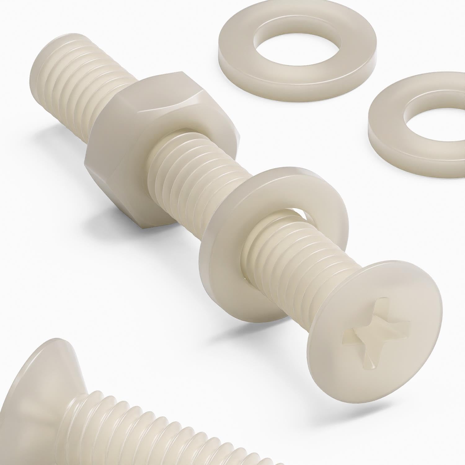 50x Nylon Countersunk Cross Head Machine Screws, M6 x 40 mm, Plastic Nuts, Bolts and Washers