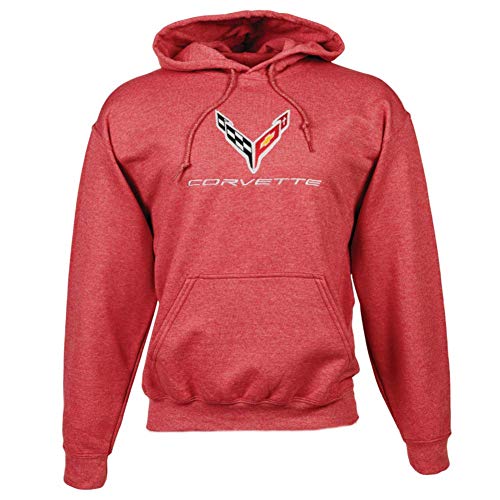 C8 Corvette Next Generation Embroidered Sweatshirt Hoodie (X-Large, Red)