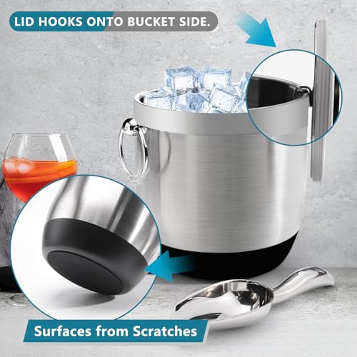 COOKSTYLE Double-Wall Stainless Steel Insulated Ice Bucket With Lid & Ice Tong [3 Liter] Included Strainer Keeps Ice Cold & Dry, Home Bar, Chilling Beer, Champagne, Wine Bottle by COOKSTYLE - Image 6