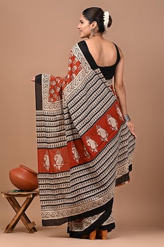 Image of Crafts Moda Pure Cotton Floral Print Saree with Blouse for Women