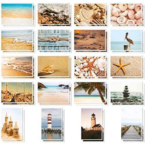 Lot de 40 Cartes Postales Vierges sur le Thème de la Plage, la Mer et l'Océan, Toutes Occasions - 10,2 x 15,2 cm
