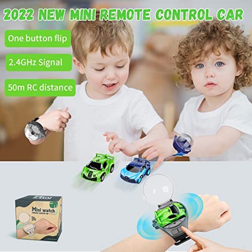 M&HONG Mini Remote Control Car Watch Toys, 2022 New 2.4 GHz Cartoon RC Watch Racing Car, USB Charging Remote Control Car, Cute Watch Car Toy Cartoon RC Car Gift for 3-12 Years Old Boys and Girls