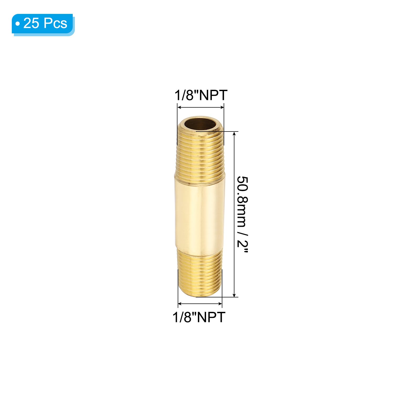 PATIKIL Raccordo Maschio In Ottone 1/8" x 1/8" NPT Con Nipplungo, 25Pz Estensione Dritta Per Collegamento Di Sistemi A Combustibile, Aria, Acqua, Olio, Gas, 1200PSI