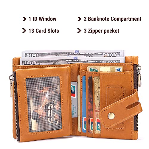 Image of Mens Wallet with Chain Genuine Leather Purse RFID Blocking Biker Bifold Wallet with Anti-Theft Chain