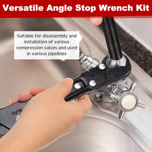 Image of 4 Pcs Angle Stop Wrench Kit Plumbing Tool, Olive Ring Removal Tool with Diameter of 1 /2 inch, 3 /4 inch, Compression Sleeve Puller for 1 /2 inch Compression Fitting, Install Angle Stop Nut(Ferrule,Black)