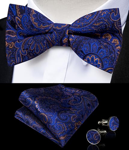 Image of DiBanGu Paisley Bow Tie and Supenders for Men Tuxedo Heavy Duty 6 Clips Suspender Adjustable Y-Shape Mens Trouser Braces