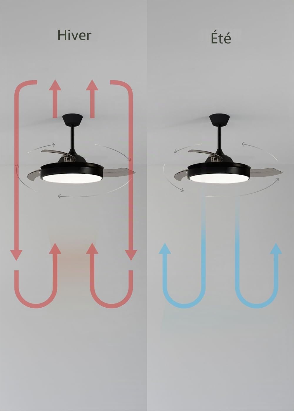 CREATE / WIND CLEAR S/Ventilateur de plafond avec lumière noir avec télécommande / 40W, Ø91 cm, minuterie, pales rétractables, 3 températures de lumière, fonction été-hiver