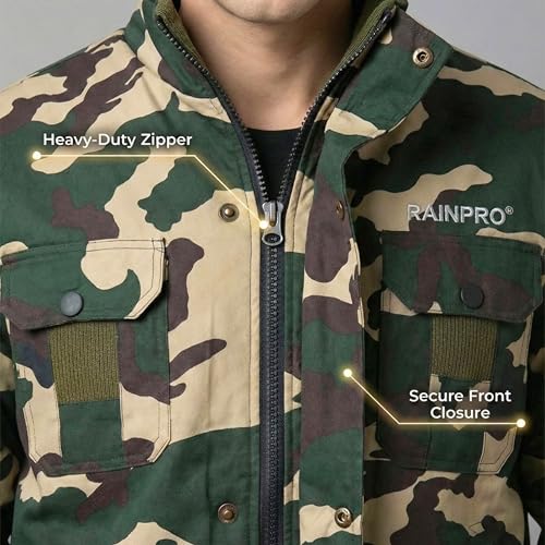 Image of BIKEBLAZER RAINPRO Camouflage Winter Jacket for Men with Hood | Heavy Padded Warm Jacket | Windproof, Cold Weather Outdoor Army Style Jacket