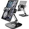 AboveTEK Aluminum iPad Stand, Foldable 360 Swivel Tablet Stand for Kitchen, Bedside, Office, POS, Showroom, Reception, Black