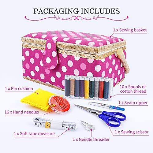 eZAKKA Sewing Box Organizer with Accessories, Sewing Kit Storage Box Large Sewing Basket with Removable Tray for Sewing Supplies Girls Beginner Adults Gift