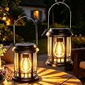 Yowin Solar Lanterns Outdoor Waterproof 2 Pack Hanging Solar Lamp with Bulb