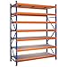 Estantería metálica media carga picking para almacenaje, sin tornillos, 2500x2400x800 mm (HxWxD) color Azul y naranja con 7 niveles de aglomerado ajustables en altura, soporta hasta 425 kg por balda