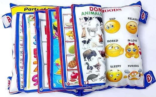 BETHAKJI™ New Printed Velvet Learning Baby Pillow,Cushion, Toys, Soft Toys, Toddler Pillow, Kids Pillow for Baby Boy, Baby Girl Colour (Blue)