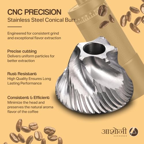 Image of AAshonee PrimeGrind Manual Coffee Grinder with 49 Adjustable Settings, Stainless Steel Burr, Aluminum Body