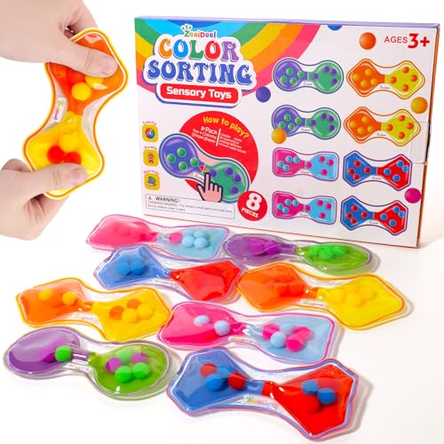 Sensory Fidget Toys for Kids: 8 Pack Color Sorting Squeeze Toys