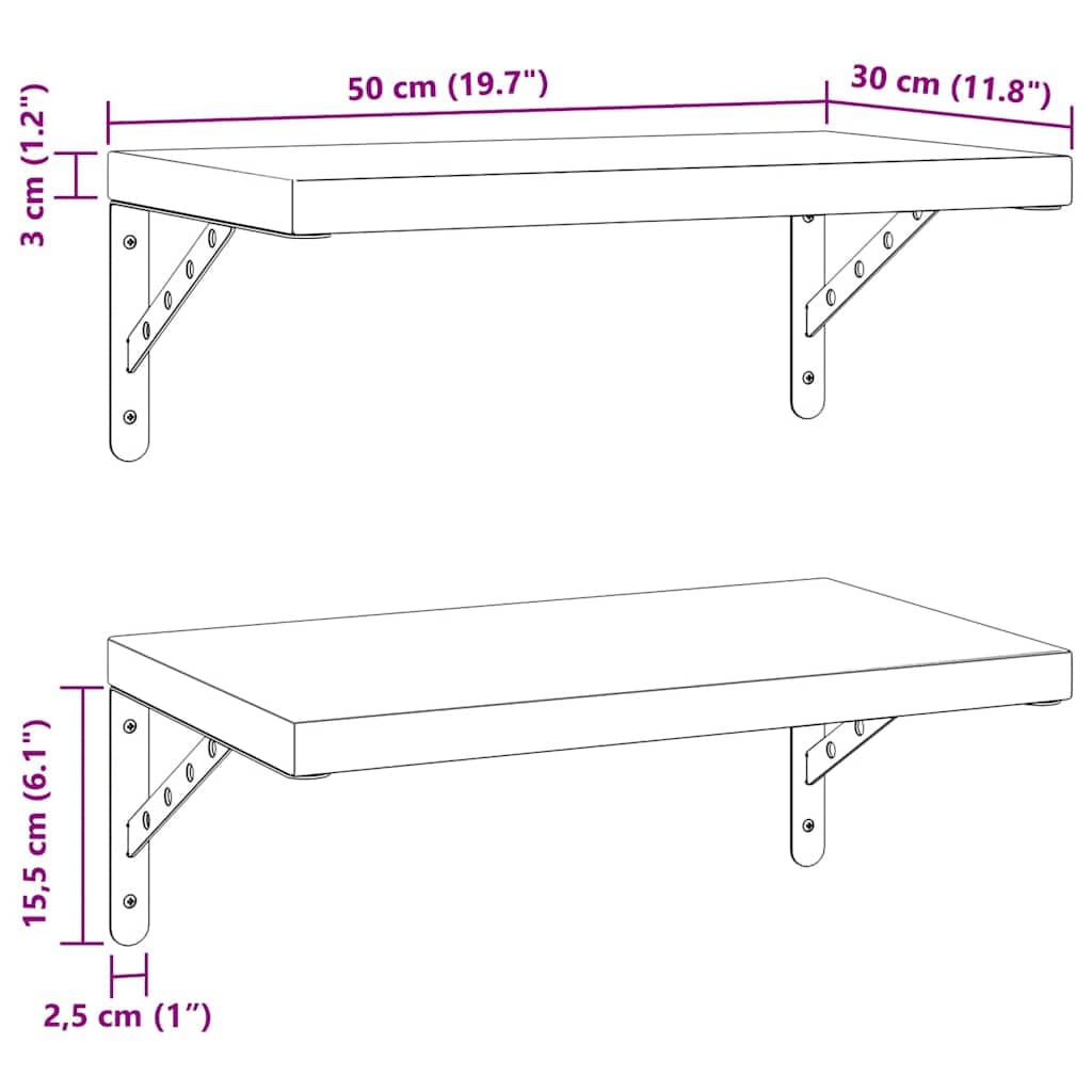 Generisch Wandregale 2 STK. 50x30 cm Schwarz Edelstahl,Möbel,Regalsysteme,Wandregale-3214518