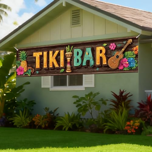 Image of Nuxovilar Tiki Bar Sign Luau Party Decorations 78.7x17.7Inches