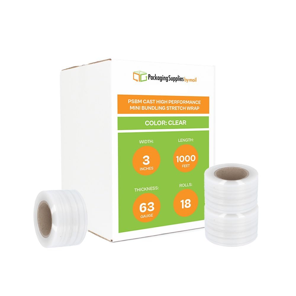 PSBM Mini-Stretchfolie mit Kunststoffgriff, Industriestärke, 7,6 cm x 300 m, 18 Rollen