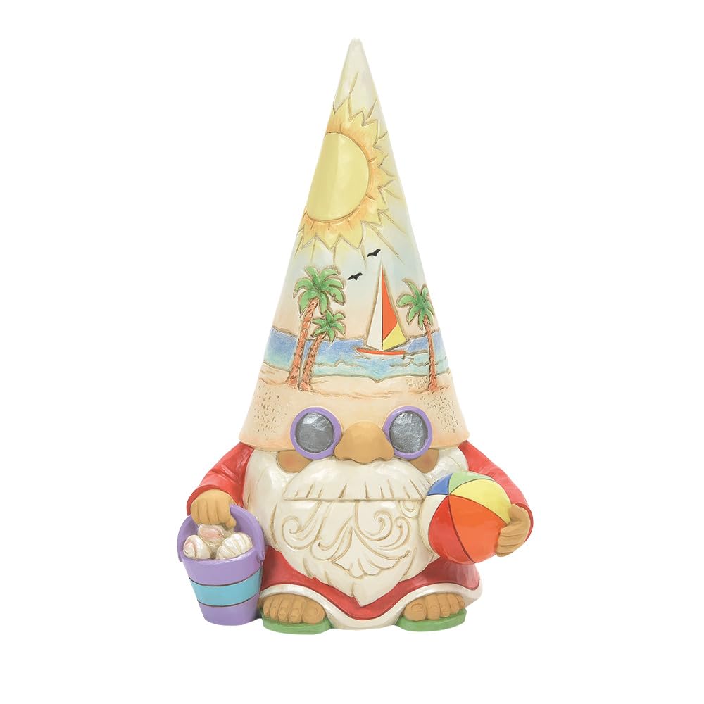 EnescoJim Shore Heartwood Creek Four Seasons Time for a Shell-ebration Coastal Gnome Figurine with Sunset and Beachball, 7.09 Inches, Hand Painted Stone Resin Collectible Gnomes Figurines Home Decor