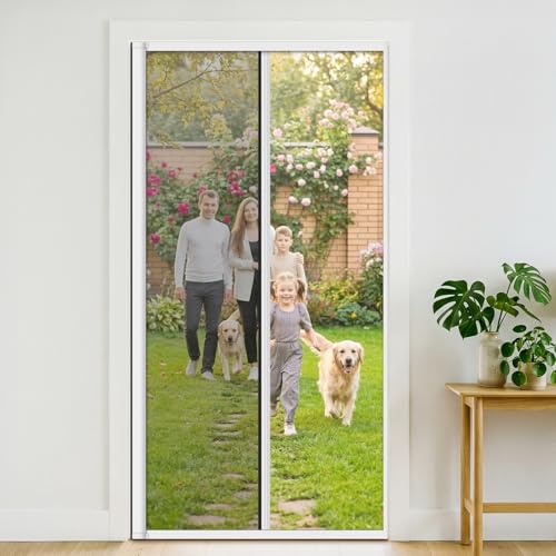 FIFIFO Retractable Screen Door 38 x 80Adjustable Patio Screen Door KitWidth AdjustableWhite Aluminum Frame & Black MeshSuitable for Front Door Rear Door Bedroom