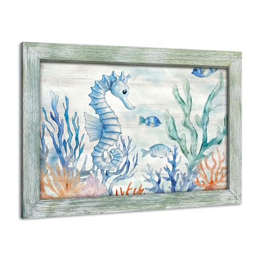 ARTISTIC PATH Ocean Seahorse Framed Wooden Wall Art, 24x16 Inch by ARTISTIC PATH - Used condition - US$56.70