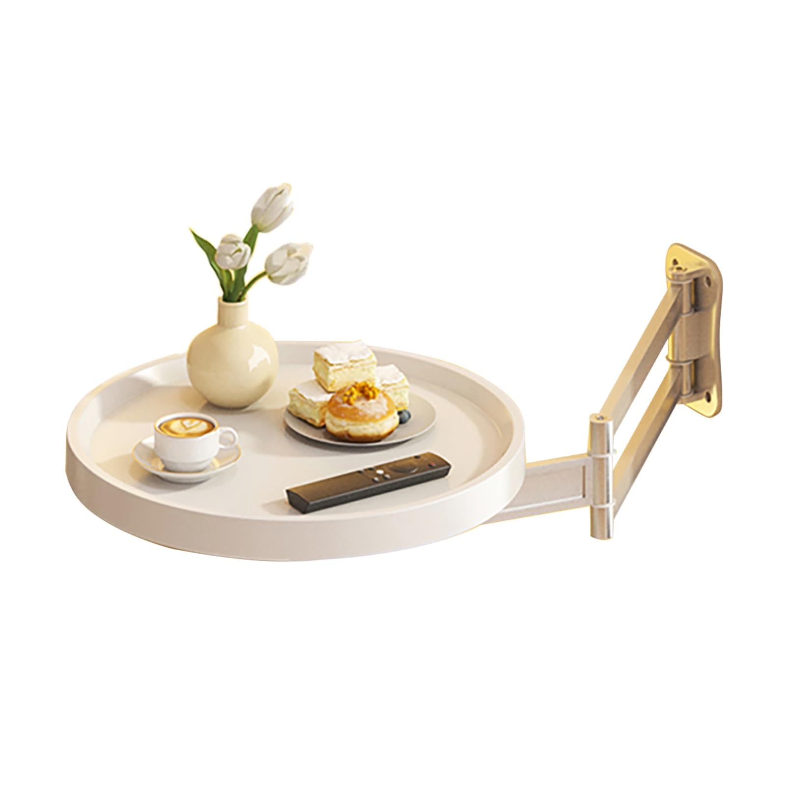 Oszczędność miejsca montowany na ścianie składany okrągły stół 28 cm - chowany drewniany stolik kawowy do domu i biura - nowoczesny design (biały) - idealny do małych rozmiarów