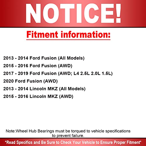 Motorbymotor 512498 Front Rear Wheel Bearing And Hub Assembly With 5 Lugs Replacement For 2013-2020 Ford Fusion, 2013-2016 Lincoln Mkz Heavy Duty Wheel Hub Assembly #TOP2