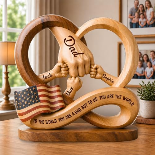 Giantbighands Personalized Fathers Day Dad Gift Acrylic Plaque, Custom Family Hands Infinity Decor for Papa from Daughter Son (S1)