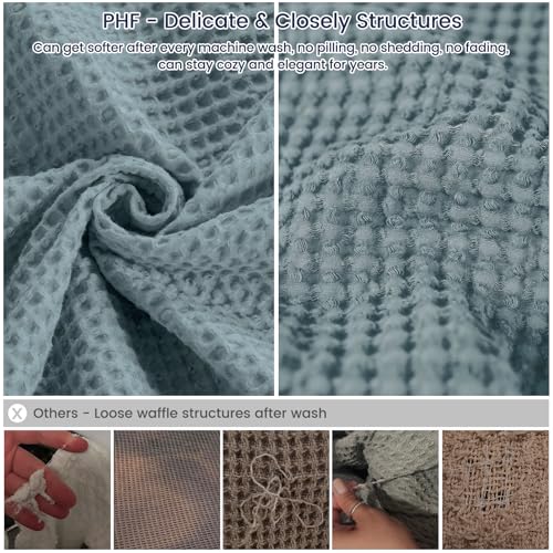 Image of PHF 100% Cotton Waffle Big Family Oversized King Blanket, 120 inch X 120 inch Ocean | Pre-washed Natural Soft Cozy Lightweight Breathable, Textured Decorative Layer for Bed Guest Room, Machine Washable, Giftable
