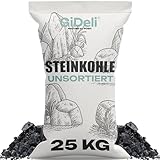 GiDeli Charbon de bois, 25 kg, pour poêle et cheminée, charbon anthracite non trié, 5 à 50 mm, pouvoir calorifique élevé : 24 à 26 MJ/kg, charbon de chauffage Big Bag pour chauffage