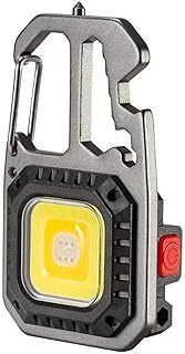 BY-J Cob Mini Flashlight Keychain Light, 500 Lumens Bright Rechargeable, Small Multi-Function Work Light, 7 Modes Portable Pocket Light Battery Display Bottle Opener for Camping Emergency Lighting
