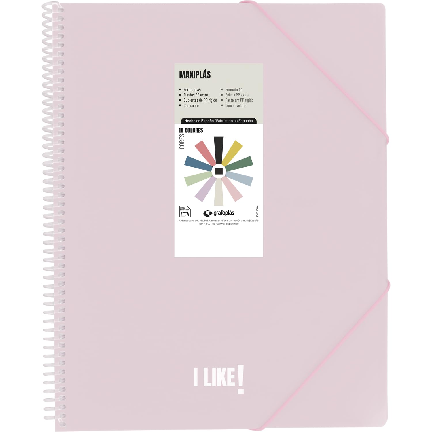 Grafoplas - Plastic A4 Folders, Maxiplas Like, Soft Pink, 50 Transparent Sleeves, PVC Spiral, Perfect for Archiving School and Office Supplies