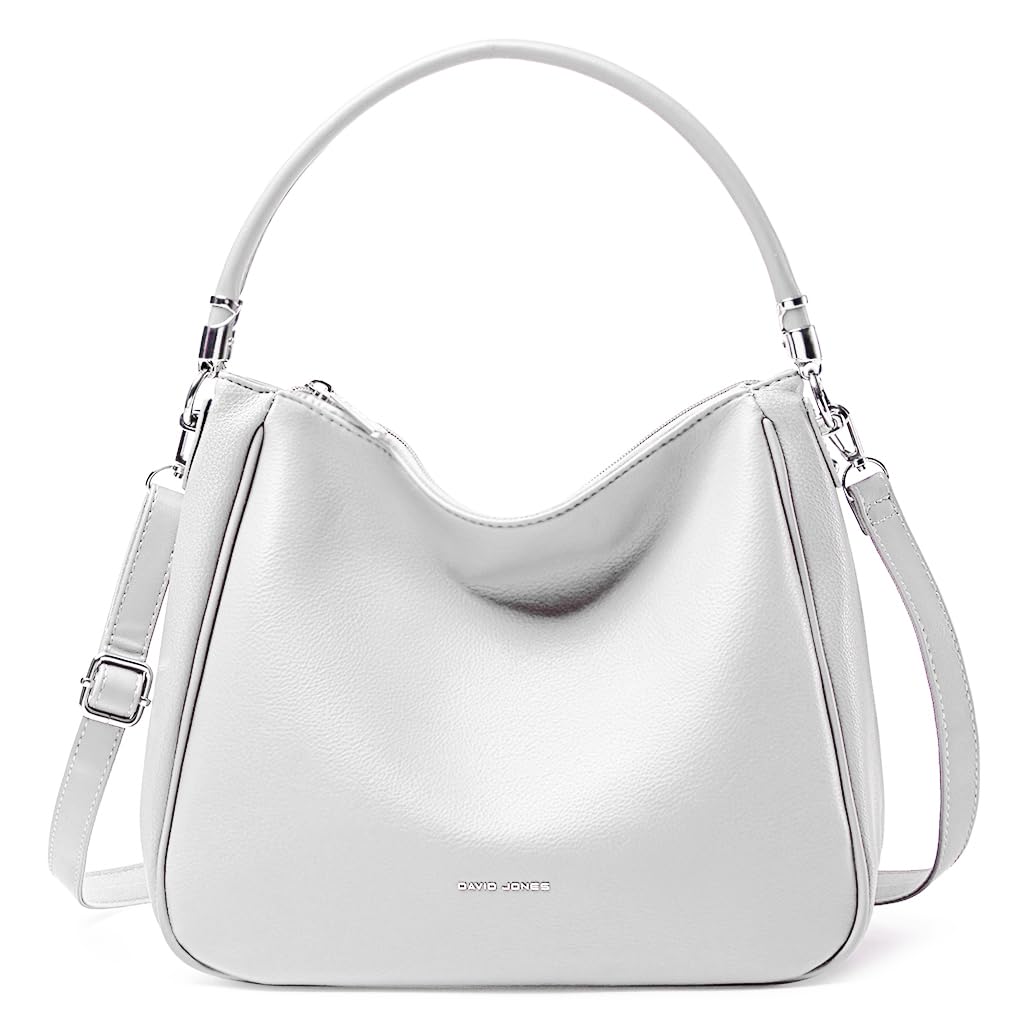 David Jones - Handtas met schouderriem, schouderriem, heuptas, dames, tas met kettingen, kunstleer, stijf, onder de schouder, arm, tas, stadstas, modieus, elegant, Wit., Eén maat