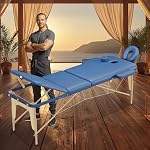 Table de Massage 3 Zones Classique Portables 180 x 56 cm. - ne pèse Que 13,2 kg. et avec Accessoires 15,5 kg. - Cosmetique lit esthetique Pliante Reiki + Sac - Bleu