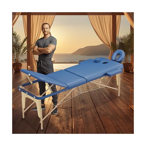Table de Massage 3 Zones Classique Portables 180 x 56 cm. - ne pèse Que 13,2 kg. et avec Accessoires 15,5 kg. - Cosmetique lit esthetique Pliante Reiki + Sac - Bleu