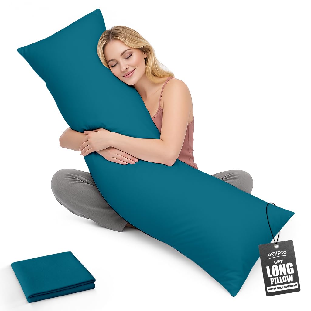 Living Orthopaedic 6ft Bolster Pillow (19”x72”) – Hypoallergenic Long Pillow – Soft & Breathable Full Body Pillow for Back, Neck & Leg Support – Ideal Pregnancy Support with Long Pillow case (Teal)